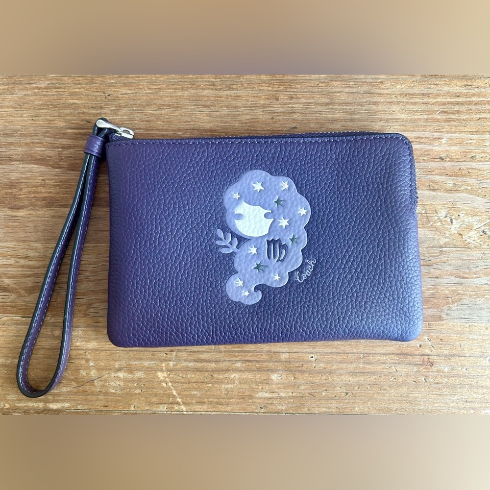 Coach Purple Leather Zodiac Virgo Wristlet